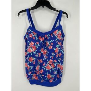 Lands End Tankini Swim Top Bathing Suit Floral Colorful Spaghetti Straps Size 12